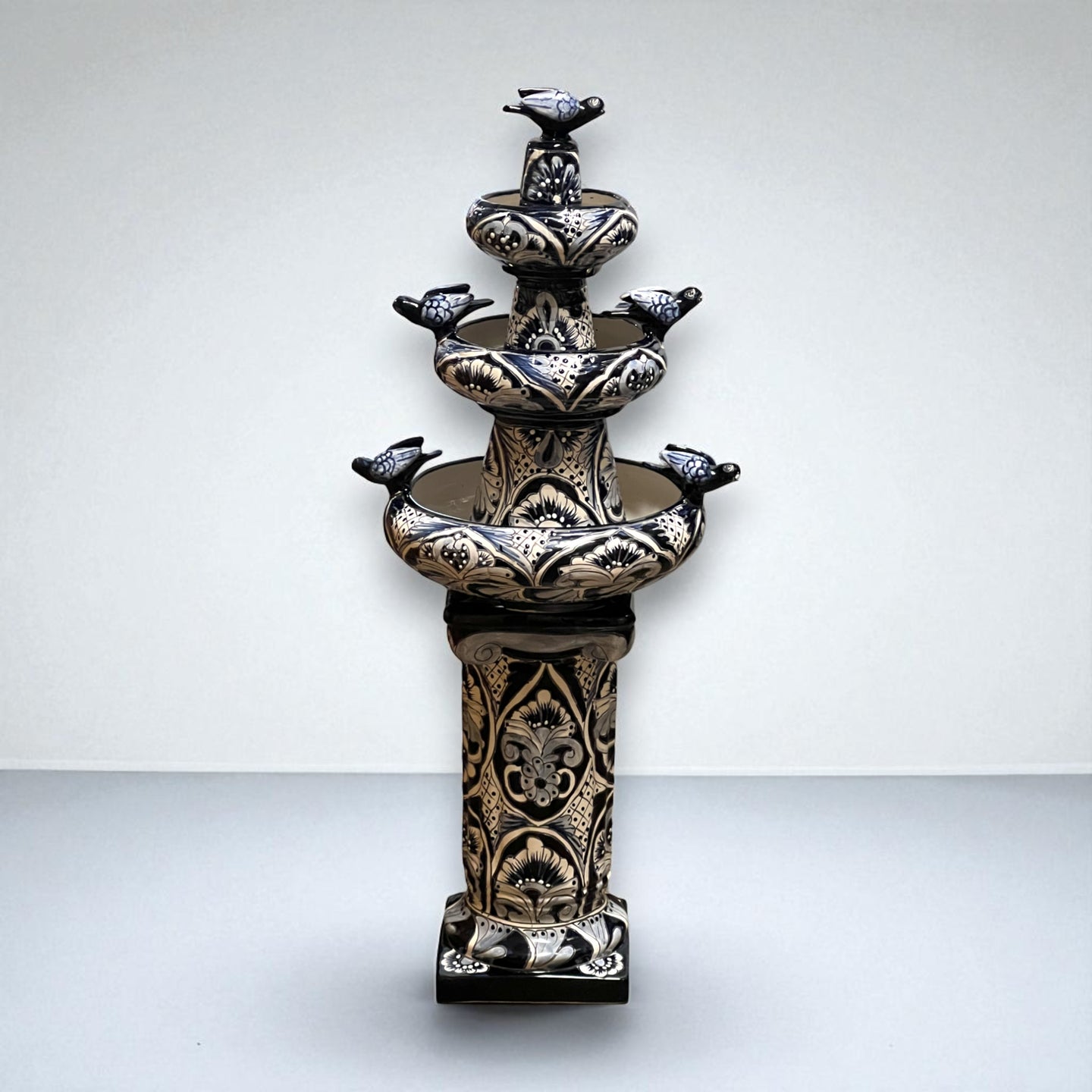 Talavera Blue & White Fountain | Authentic Mexican Ceramic Water Feature